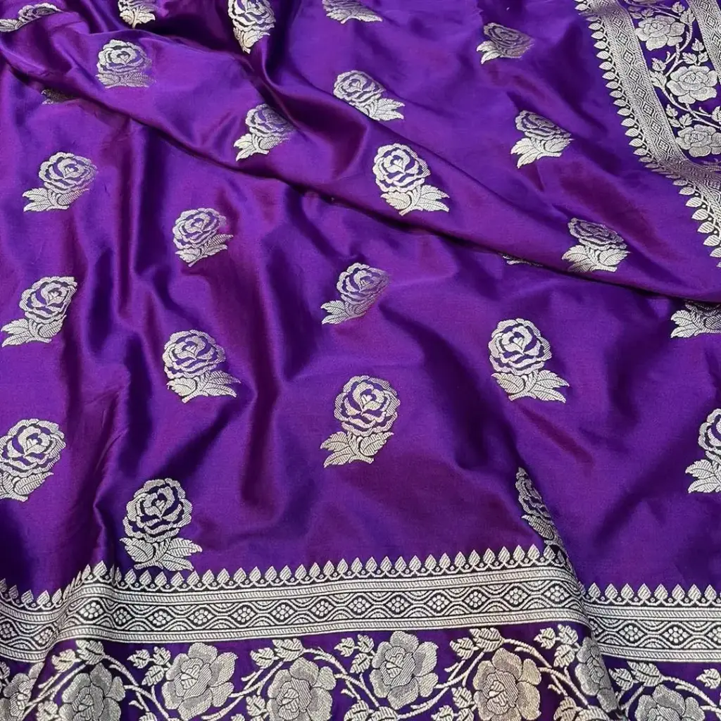 Purple Banarasi Mashru Katan Silk Saree