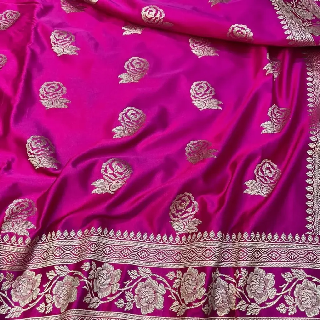 Rani Pink Banarasi Mashru Katan Silk Saree