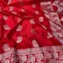 Crimson Red Banarasi Mashru Katan Silk Saree